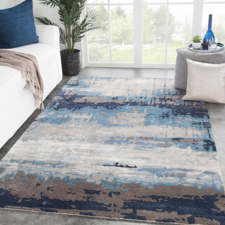 Ivy Bronx Fairmount Abstract Handmade Tufted Blue/Gray/Beige Area Rug